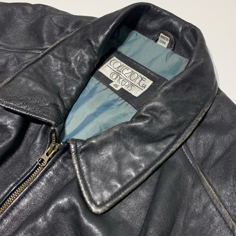 Vintage Leather Bomber Cafe Racer Jacket Men's Size XL-2XL 46 Black Biker - Picture 3 of 8